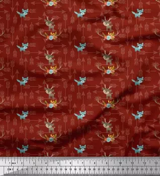 Красная полиэфирная креповая ткань Soimoi Arrow & Reindeer Kids с принтом для детей, 42 дюйма по метрам 42 Inch Wide - Poly Crepe красный