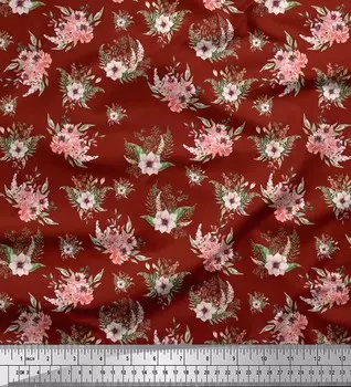 Красная полиэфирная креповая ткань Soimoi миньон с цветочным принтом георгин и пионов, 42 дюйма по метрам 42 Inch Wide - Poly Crepe красный