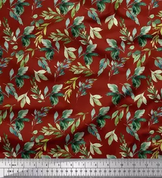 Красная полиэфирная креповая ткань Soimoi с цветочным принтом и листьями, ткань на метр, 42 дюйма 42 Inch Wide - Poly Crepe красный