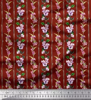 Красная полиэфирная креповая ткань Soimoi с цветочным принтом листьев и азалии, 42 дюйма по метрам 42 Inch Wide - Poly Crepe красный