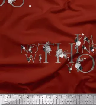 Красная полиэфирная креповая ткань Soimoi с цветочными цитатами о любви и текстовым принтом, ткань по метрам, 42 дюйма 42 Inch Wide - Poly Crepe красный