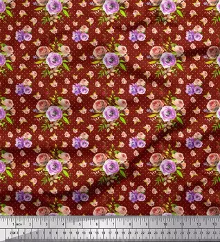 Красная полиэфирная креповая ткань Soimoi с цветущими камелиями и розами, цветочный принт, 42 дюйма по метрам 42 Inch Wide - Poly Crepe красный