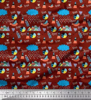 Красная полиэфирная креповая ткань Soimoi Ткань Happy & Free Text с принтом, 1 метр, 42 дюйма 42 Inch Wide - Poly Crepe красный