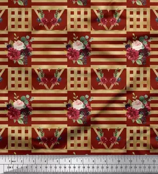 Красная полиэфирная креповая ткань Soimoi в полоску и роза баккара с цветочным принтом, ткань для рукоделия в метрах, 42 дюйма 42 Inch Wide - Poly Crepe красный
