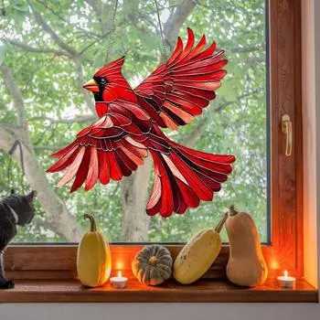 Красная птица подвесное украшение акриловая летящая птица подвеска крылатая красная птица ловец солнца украшение для окна рождественской елки 15cm красный