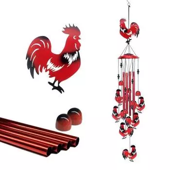 Красная птица ветряная музыка с 4 алюминиевыми трубками S-образный крючок натуральная успокаивающая мелодия винтажный садовый патио уличный петух подвесной ветряной колокольчик украшение A