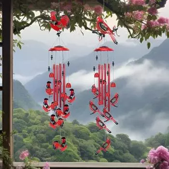 Красная птица ветряная музыка с 4 алюминиевыми трубками S-образный крючок натуральный успокаивающий B