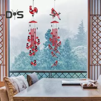 Красная птица ветряная музыка с 4 алюминиевыми трубками S-образный крючок натуральная успокаивающая мелодия винтажный садовый патио уличный петух подвесной ветряной колокольчик украшение A
