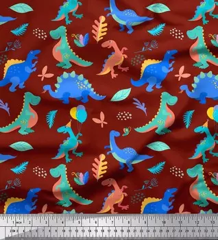 Красная японская креп-атласная ткань Soimoi, детская ткань с принтом воздушных шаров и динозавров, 42 дюйма по метрам 42 Inch Wide - Poly Crepe красный