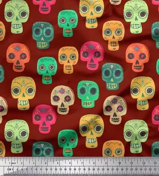 Красная японская креп-атласная ткань Soimoi с принтом черепа в этническом стиле, 42 дюйма по метрам 42 Inch Wide - Poly Crepe красный