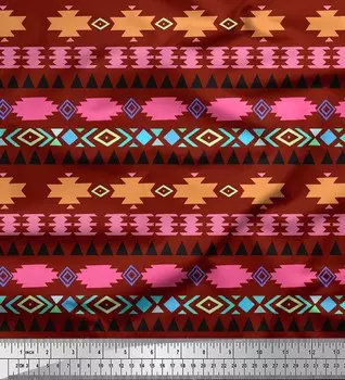 Красная японская креп-сатиновая ткань Soimoi, ацтекская геометрическая ткань с принтом на метр, 42 дюйма 42 Inch Wide - Cotton Voile красный