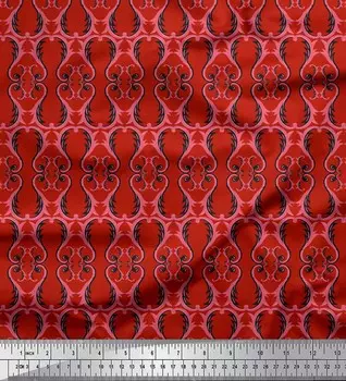 Красная японская креп-сатиновая ткань Soimoi, филигранная дамасская ткань с принтом, 1 метр, 42 дюйма 42 Inch Wide - Poly Crepe красный