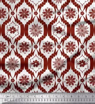 Красная японская креп-сатиновая ткань Soimoi с цветочным дамасским принтом, 42 дюйма по метрам 42 Inch Wide - Poly Crepe красный