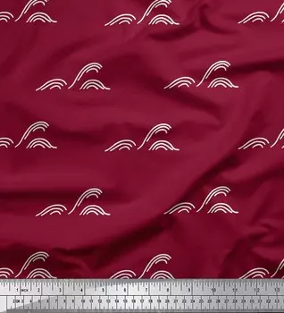 Красная японская креп-сатиновая ткань Soimoi с художественными волнами и абстрактным принтом, ткань для рукоделия шириной 42 дюйма по метрам 42 Inch Wide - Poly Crepe синий