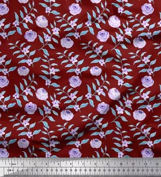 Красная японская креп-сатиновая ткань Soimoi с цветочным принтом и листьями, ткань для рукоделия шириной 42 дюйма по метрам 42 Inch Wide - Japan Crepe Satin красный