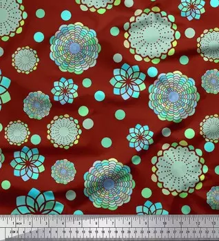 Красная японская креп-сатиновая ткань Soimoi с художественным принтом цветов и геометрических фигур, ткань для рукоделия шириной 42 дюйма по метрам 42 Inch Wide - Poly Crepe красный