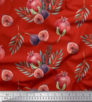 Красная японская креп-сатиновая ткань Soimoi с принтом граната и инжира, фрукты, 42 дюйма по метрам 42 Inch Wide - Poly Crepe белый