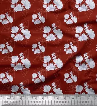 Красная японская креп-сатиновая ткань Soimoi с художественным цветочным и геометрическим принтом, 42 дюйма по метрам 42 Inch Wide - Poly Crepe красный