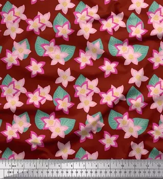 Красная японская креп-сатиновая ткань Soimoi с цветочным принтом из листьев и кипариса, 42 дюйма по метрам 42 Inch Wide - Cotton Voile красный