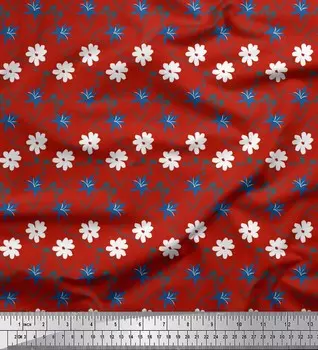 Красная японская креп-сатиновая ткань Soimoi с цветочным принтом вихрей и ромашек, 1 метр 42 дюйма 42 Inch Wide - Poly Crepe красный