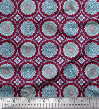 Красная японская креп-сатиновая ткань Soimoi, синяя ткань с принтом мандалы, 42 дюйма по метрам 42 Inch Wide - Poly Crepe красный