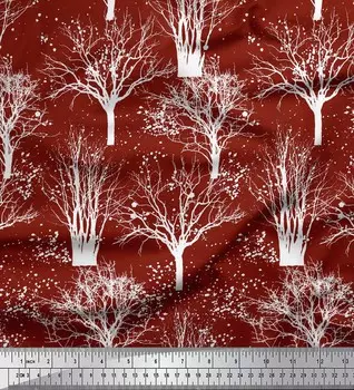 Красная японская креп-сатиновая ткань Soimoi, ткань с принтом сухого дерева, 42 дюйма по метрам 42 Inch Wide - Poly Crepe красный