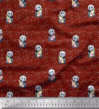 Красная японская креп-сатиновая ткань Soimoi, ткань с принтом в виде бутылки и панды в горошек, 42 дюйма по метрам 42 Inch Wide - Poly Crepe красный