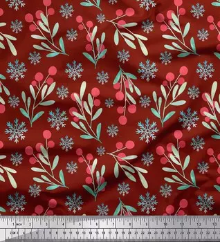 Красная японская креп-сатиновая ткань Soimoi, ткань с принтом снежинок и красных ягод и фруктов, 1 метр 42 дюйма 42 Inch Wide - Poly Crepe красный