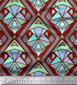 Красная японская креп-сатиновая ткань Soimoi, ткань для рукоделия с ромбовидным и треугольным геометрическим принтом, 42 дюйма по метрам 42 Inch Wide - Cotton Voile красный