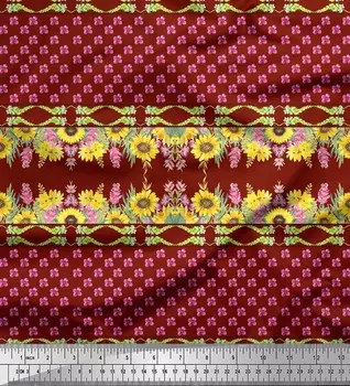 Красная японская креп-сатиновая ткань Soimoi, ткань с цветочным принтом подсолнечника и Clarkia Rubicunda, 1 метр, 42 дюйма 42 Inch Wide - Cotton Voile красный