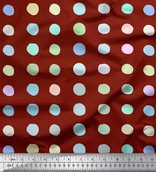 Красная японская креп-сатиновая ткань Soimoi, ткань с геометрическим принтом и круглым метром, 42 дюйма 42 Inch Wide - Poly Crepe красный