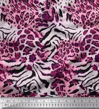 Красная японская креп-сатиновая ткань Soimoi, ткань с принтом из шкуры животных зебры и леопарда, 1 метр 42 дюйма 42 Inch Wide - Poly Crepe красный