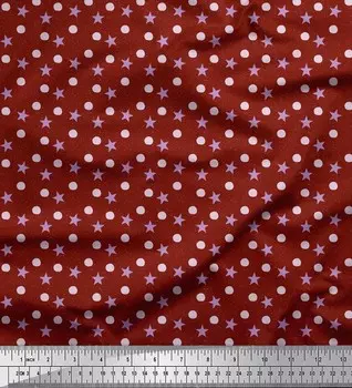 Красная японская креп-сатиновая ткань Soimoi в горошек и с принтом звезд, 42 дюйма по метрам 42 Inch Wide - Poly Crepe зелёный