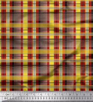 Красная японская креп-сатиновая ткань Soimoi в клетку с принтом в клетку, 42 дюйма по метрам 42 Inch Wide - Poly Crepe красный