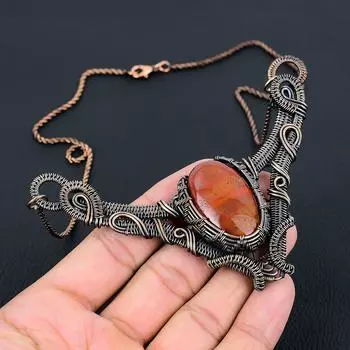 Красная речная яшма, драгоценный камень, чистая медная проволока, обернутое ожерелье ручной работы, ювелирные изделия для новогоднего подарка 18 Inches красный