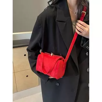 Красная ретро-модная дизайнерская сумка Sense Small Square Bag из замшевой ткани, женская высококачественная повседневная сумка через плечо, новая сумка для поездок на работу (20cm<Max Length<30cm)