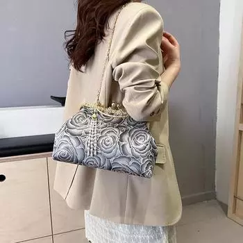 Красная роза цепочка сумки на плечо для женщин кисточки ракушки клип сумки свадебный клатч цветы бисер сумки мессенджер дизайнер