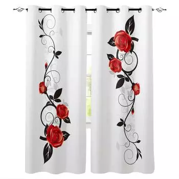 Красная роза, черная виноградная лоза, спиральные листья, принт, оконные шторы, роскошные европейские шторы для гостиной, балкона, отеля, кафе, шторы W65X60H(cm)X2Pcs&Hook