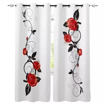 Красная роза, черная виноградная лоза, спиральные листья, принт, оконные шторы, роскошные европейские шторы для гостиной, балкона, отеля, кафе, шторы W50 X H130(CM)X2&Hook