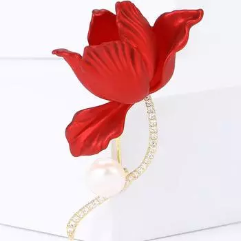 Красная роза цветок брошь булавка винтажные золотые тона ювелирные изделия хрустальные броши со стразами