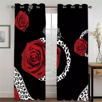 Красная роза цветок леопардовый принт 3D дизайн роскошные оконные шторы для девочек гостиная спальня домашний декор 2 шт бесплатная доставка 50W130H(CM)x2&Hook