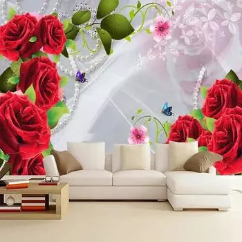 Красная роза Цветы Фреска 3D обои для ТВ Фон Настенная живопись Декор для гостиной и спальни 200 cm(W) x 140 cm(H)