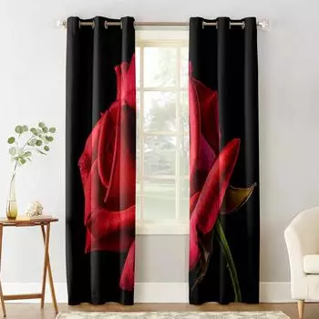 Красная роза на черном фоне, оконная занавеска, домашний декор, шторы для гостиной, спальни, кухни, занавеска, панель 135W x 60H(cm)