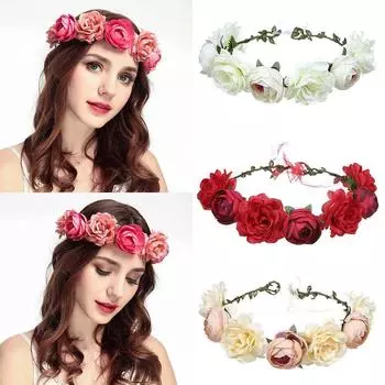 Красная роза повязка на голову для подружки невесты венок на голову на пляже венок повязка на голову цветок повязка на голову шампанского