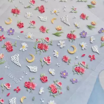 Красная роза Весенний цветок Маленький цветок Луна и облако Наклейки для дизайна ногтей Наклейки для маникюра Украшения