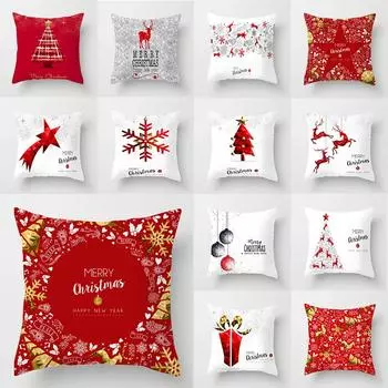 Красная Рождественская елка Снежинка Лось Чехлы для подушек Рождественская наволочка Домашние праздничные украшения Новогодний подарок 40x40cm