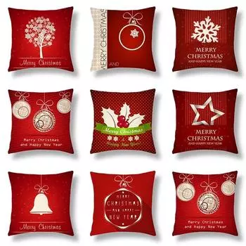 Красная рождественская наволочка, цветной шар, снежный цветок, колокольчик, пятиугольное рождественское украшение, подушка с рукавом, диван, подушка для ресторана, рукав 40x40cm