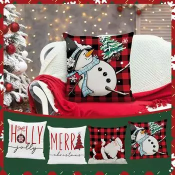 Красная Рождественская Наволочка Снежинка Снеговик Рождественская Елка Рождественские Украшения One Size