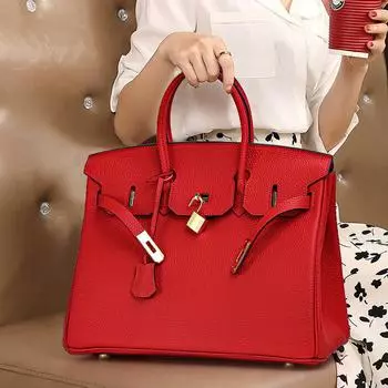 Красная ручная сумка из натуральной кожи с накладным верхом, большая сумка из натуральной кожи, женская сумка большой вместимости, сумка-тоут с узором личи, платиновая сумка