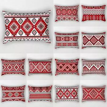 Красная серия в полоску с геометрическим рисунком, полиэстер, наволочка для дивана, 30x50 см, двухсторонний чехол для подушки с принтом, лоскутная наволочка с цветком 30X50cm